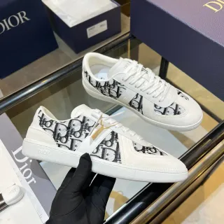 Dior White Black Monogrammed Textile Leather Overlays Lifestyle Sneakers
