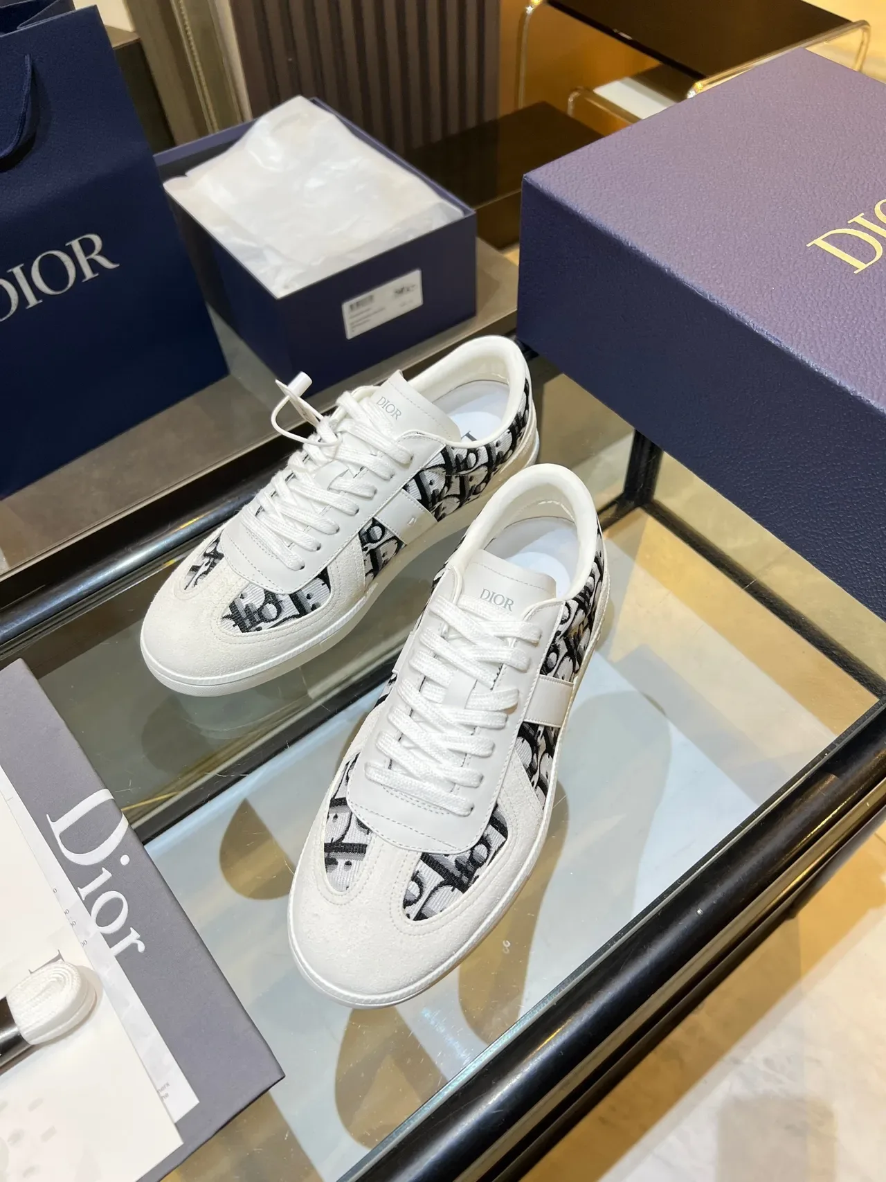 Dior White Black Monogrammed Textile Leather Overlays Lifestyle Sneakers 3