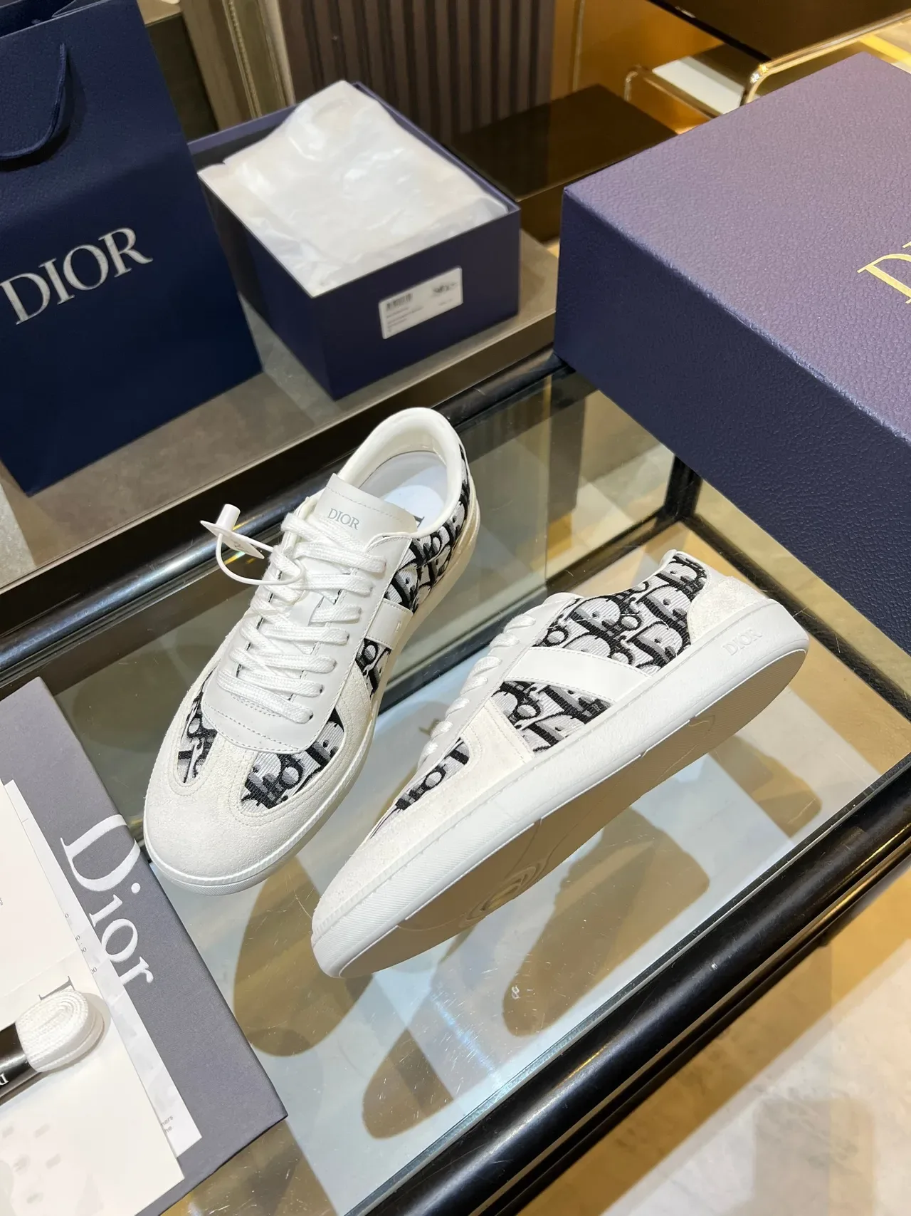 Dior White Black Monogrammed Textile Leather Overlays Lifestyle Sneakers 4