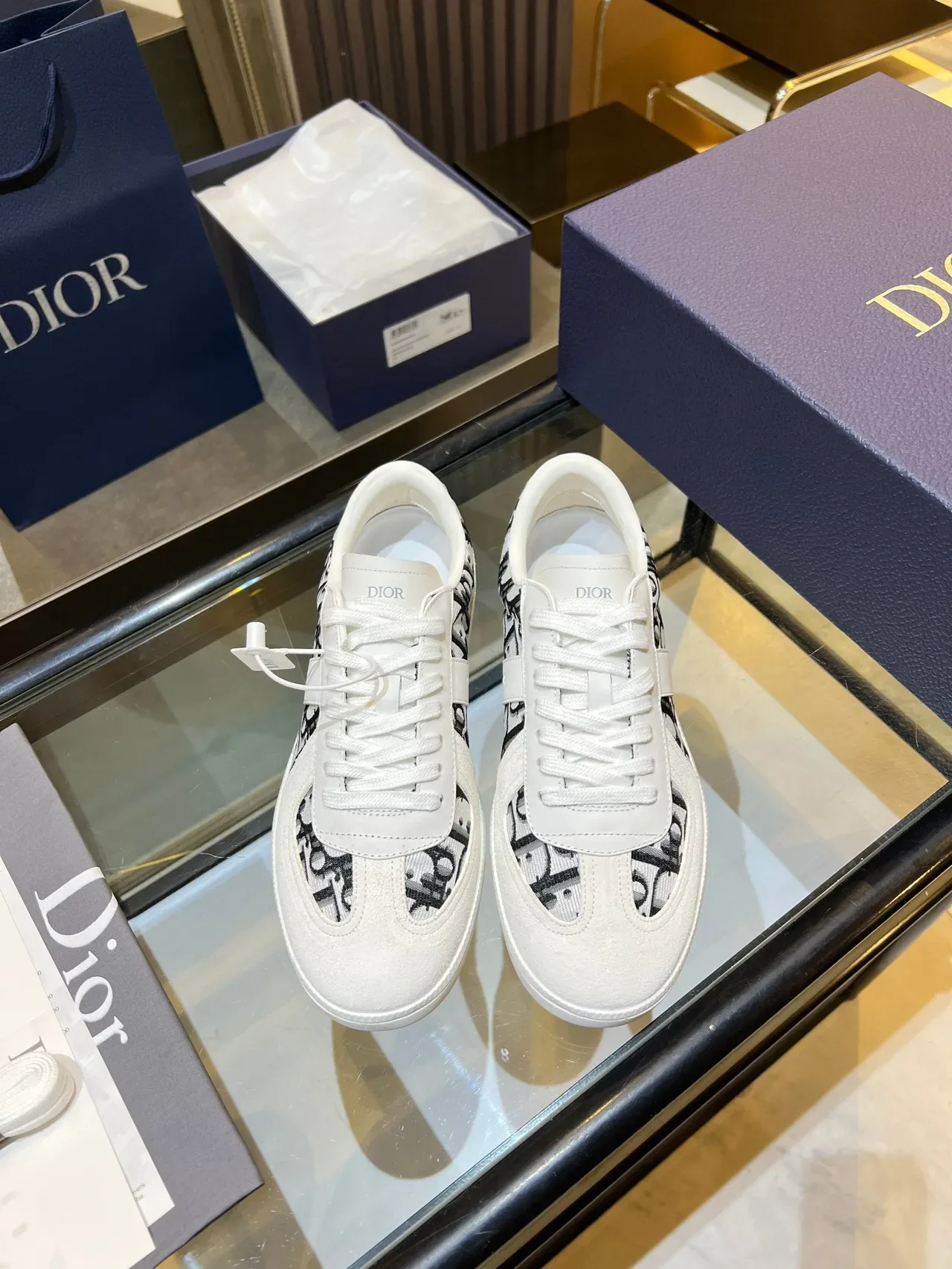 Dior White Black Monogrammed Textile Leather Overlays Lifestyle Sneakers 5