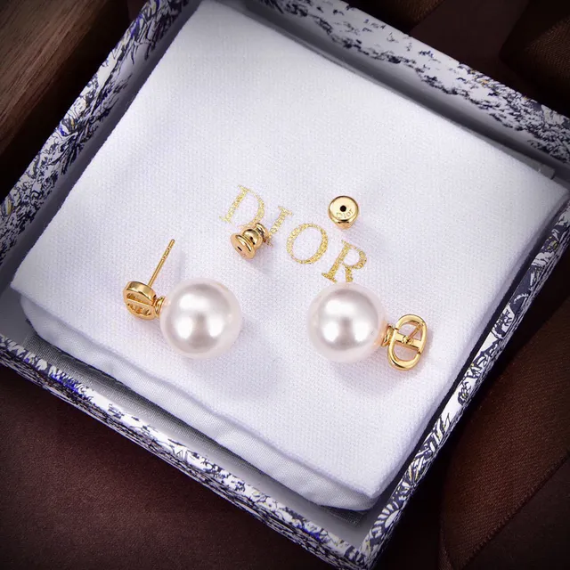 Dior White Gold Round Freshwater Pearls Silver-Tone Metal Earrings 6