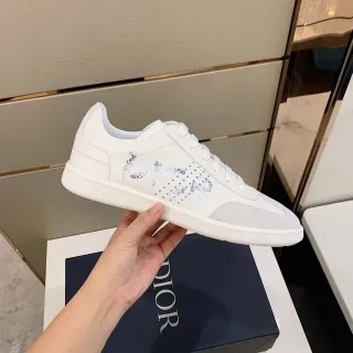 Dior White Purple Leather And Suede Upper Floral-Print Perforated Logo Panel Lifestyle Sneakers