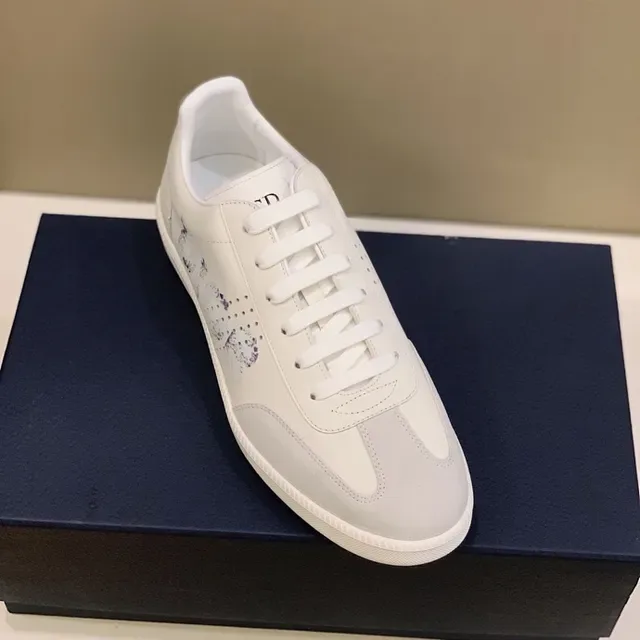 Dior White Purple Leather And Suede Upper Floral-Print Perforated Logo Panel Lifestyle Sneakers 2