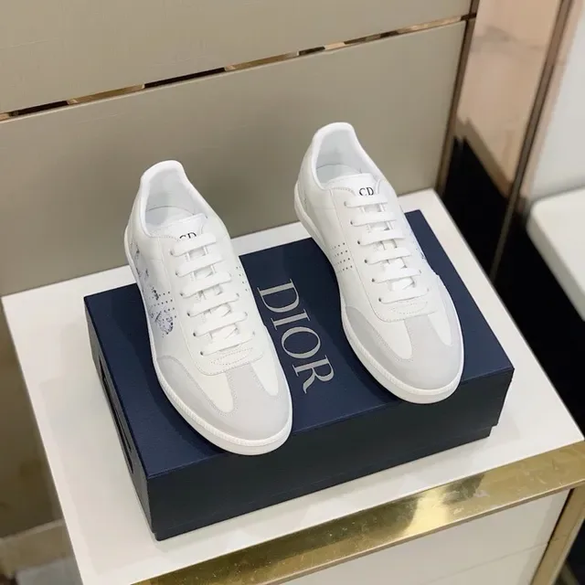 Dior White Purple Leather And Suede Upper Floral-Print Perforated Logo Panel Lifestyle Sneakers 5
