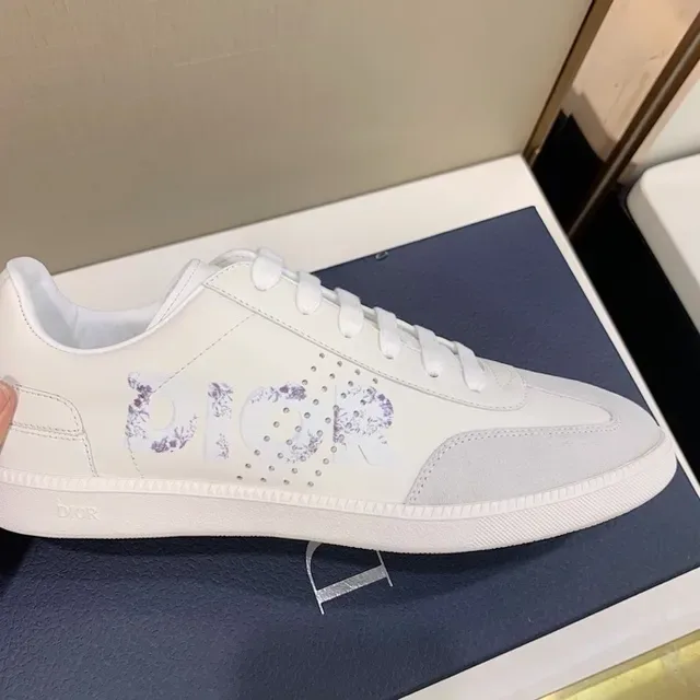 Dior White Purple Leather And Suede Upper Floral-Print Perforated Logo Panel Lifestyle Sneakers 6