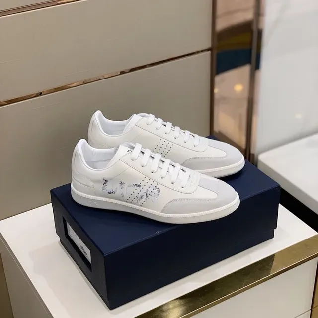 Dior White Purple Leather And Suede Upper Floral-Print Perforated Logo Panel Lifestyle Sneakers 7