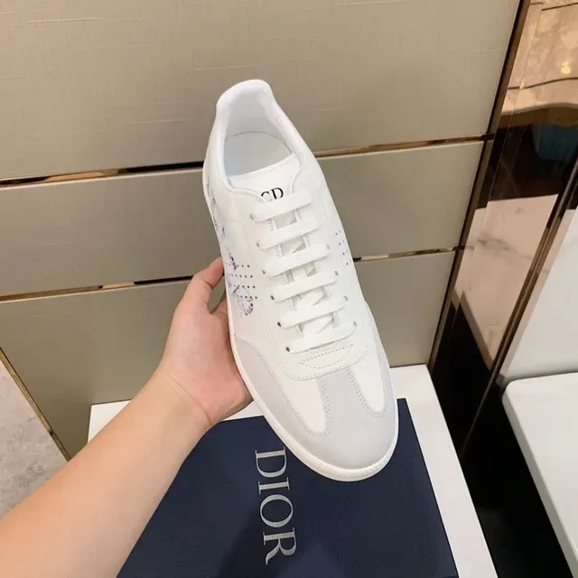 Dior White Purple Leather And Suede Upper Floral-Print Perforated Logo Panel Lifestyle Sneakers 9