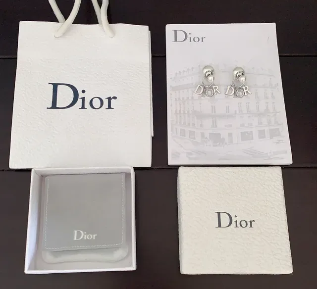 Dior White Silver Pearl Drop Logo Charm Earrings 3