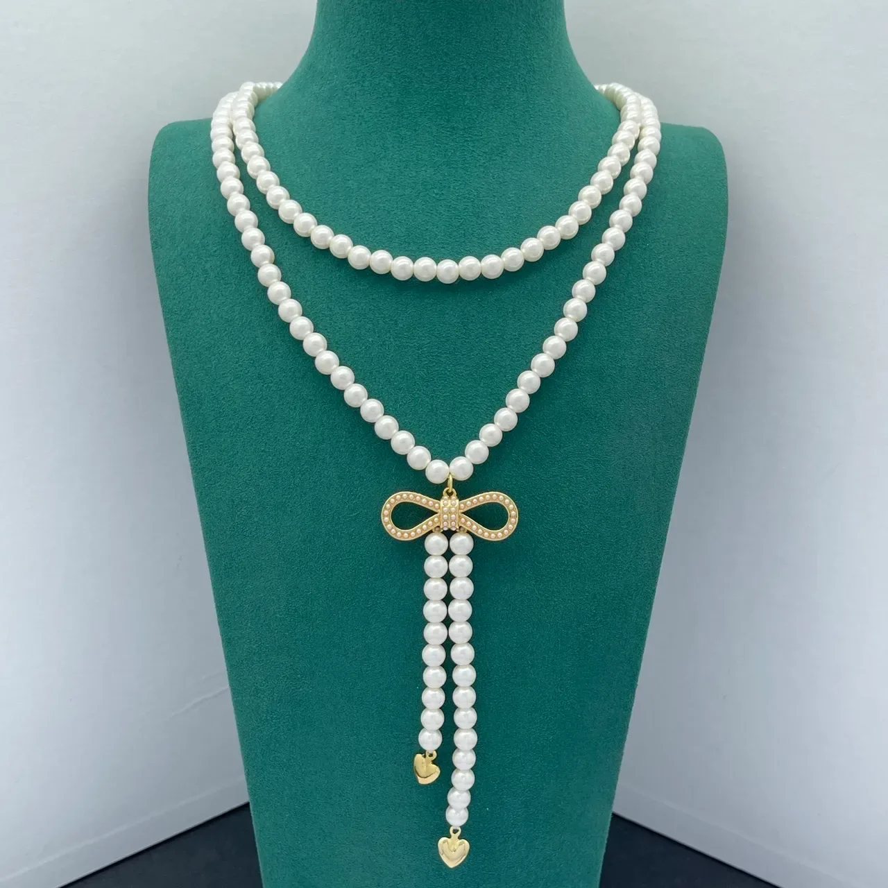Dior White Silver Pearl Strand Logo Charm Necklace 6
