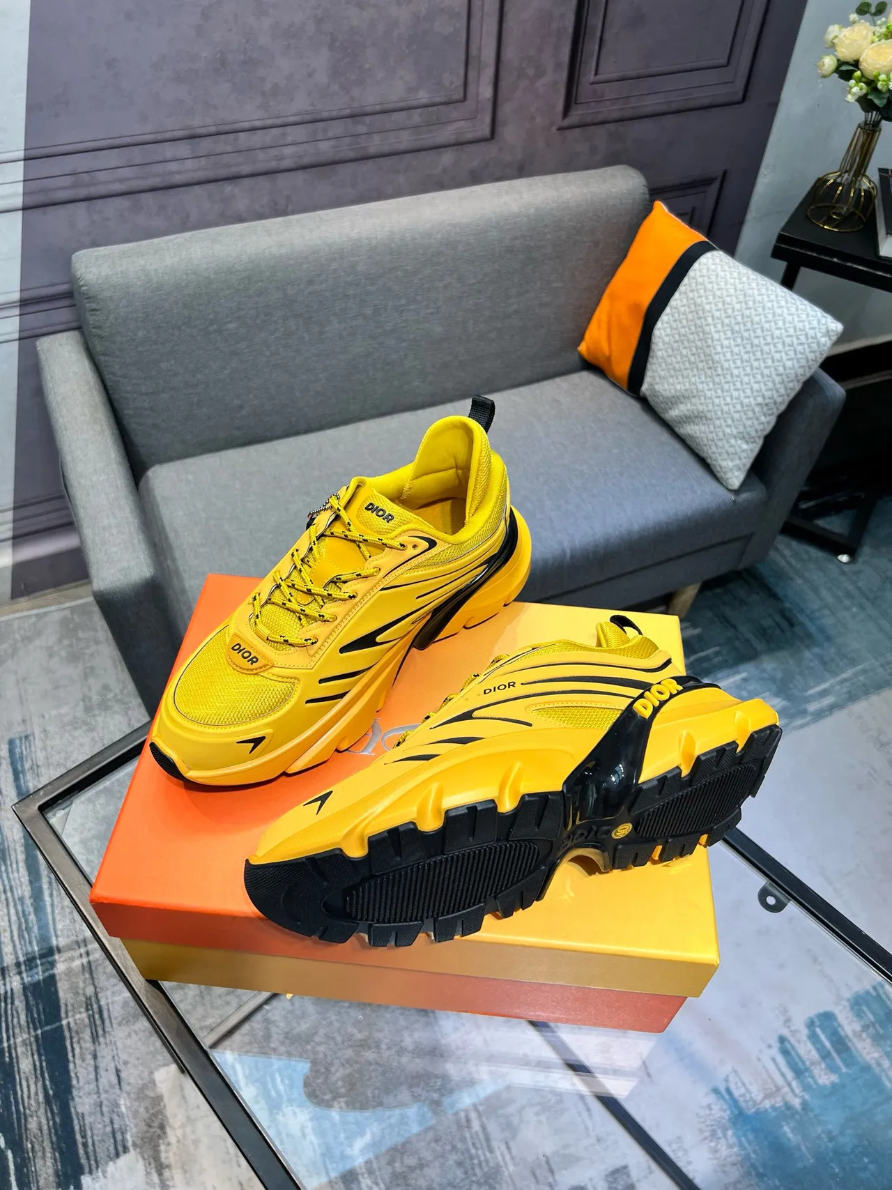 Dior Yellow Black Sole Mesh Upper Chunky Sneakers 4