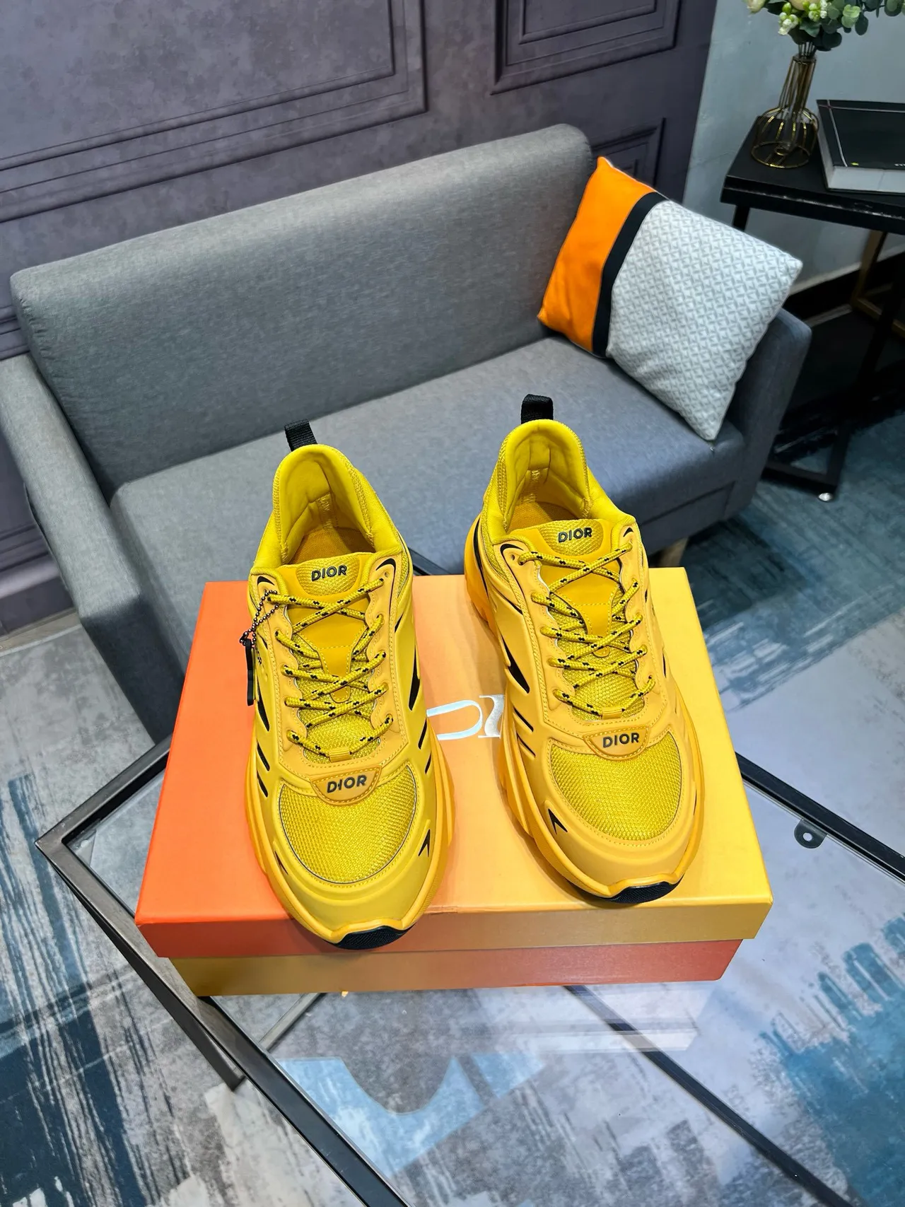 Dior Yellow Black Sole Mesh Upper Chunky Sneakers 6