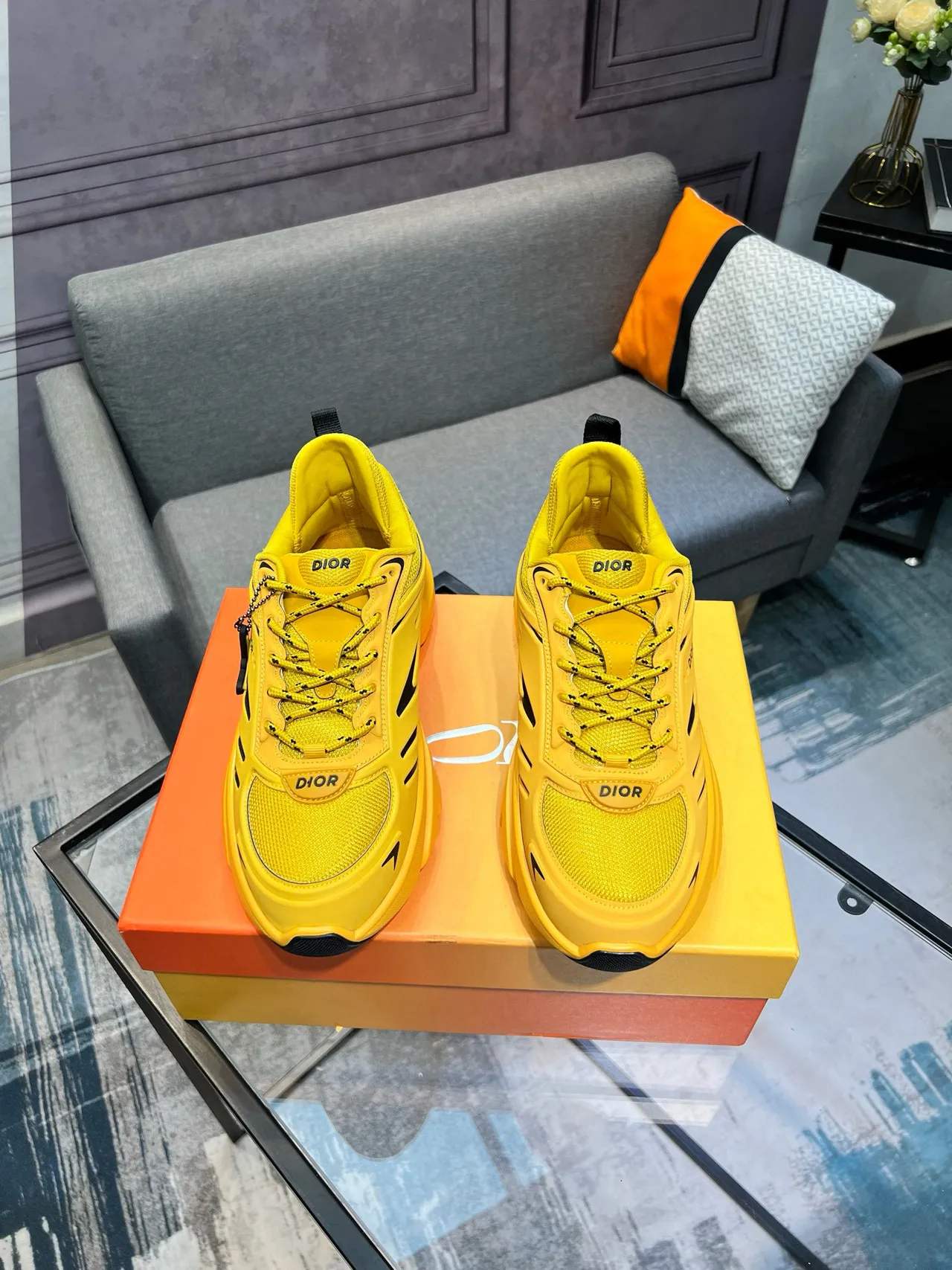 Dior Yellow Black Sole Mesh Upper Chunky Sneakers 9