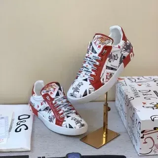 Dolce & Gabbana Playing-Card Print Red and White Lifestyle Sneakers