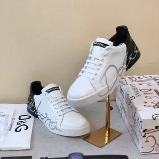 Dolce & Gabbana Portofino White Black Leather Upper Heel Counter Lifestyle Sneakers