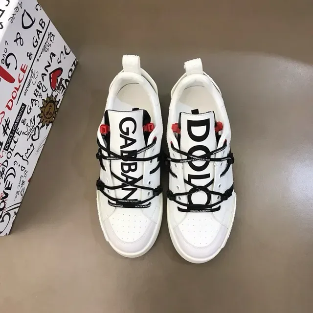 Dolce & Gabbana أبيض أسود جلد صناعي الجزء العلوي حزام أجهزة نمط الحياة سنيكرز 5
