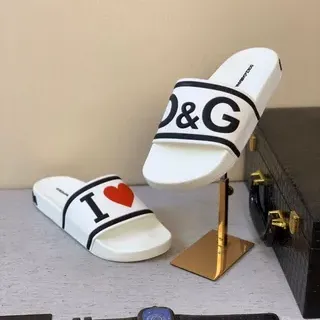 Dolce & Gabbana أبيض أسود مطبوع الشعار حزام كعب مطاطي نعال