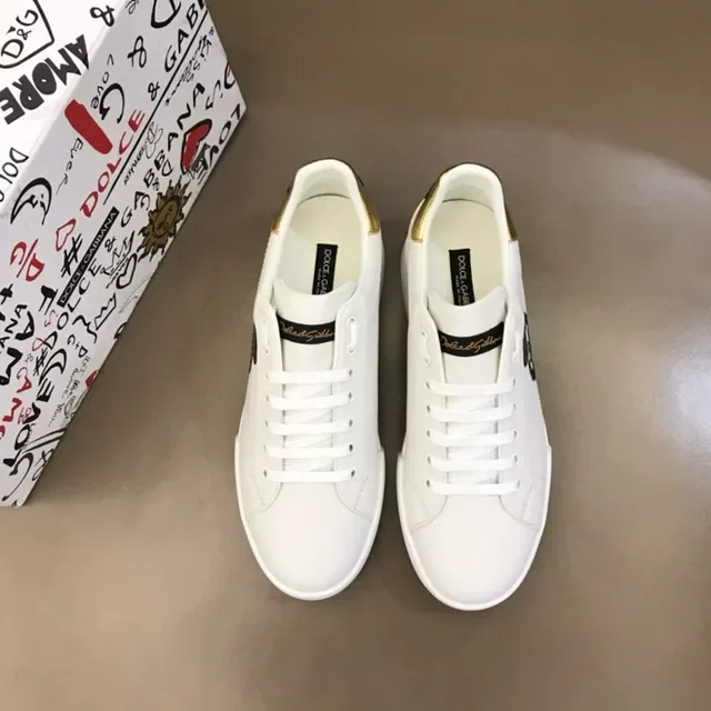 Dolce & Gabbana Ouro Branco Couro Superior Etiqueta Salto Metálico Tênis Lifestyle 2
