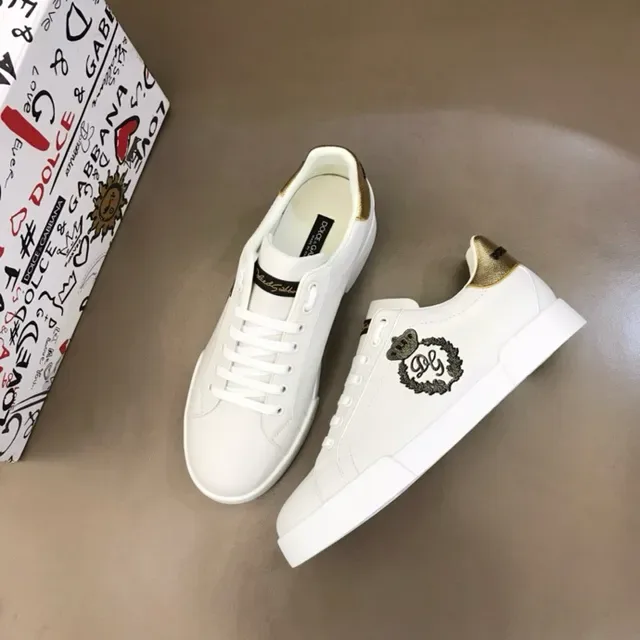 Dolce & Gabbana Ouro Branco Couro Superior Etiqueta Salto Metálico Tênis Lifestyle 3