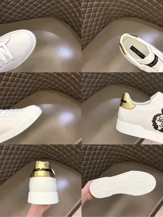Dolce & Gabbana Ouro Branco Couro Superior Etiqueta Salto Metálico Tênis Lifestyle 4