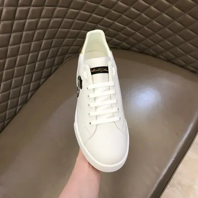 Dolce & Gabbana Ouro Branco Couro Superior Etiqueta Salto Metálico Tênis Lifestyle 5