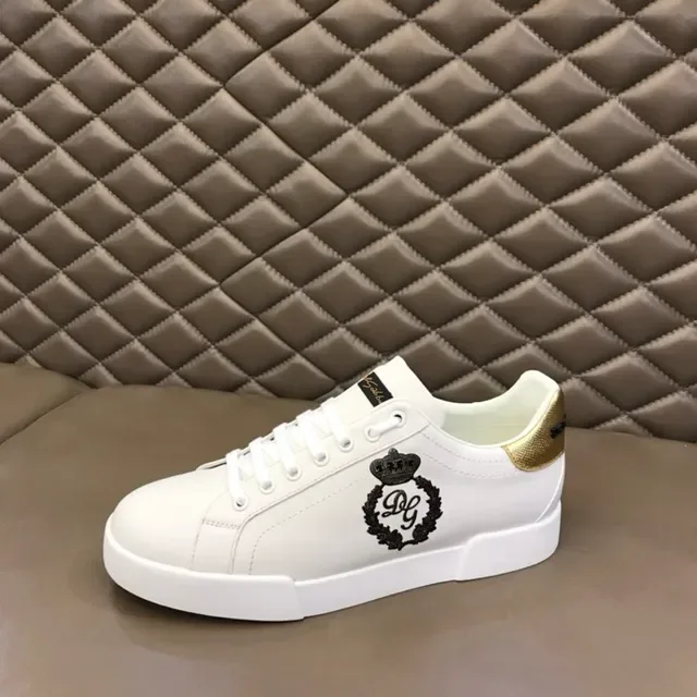 Dolce & Gabbana Ouro Branco Couro Superior Etiqueta Salto Metálico Tênis Lifestyle 6