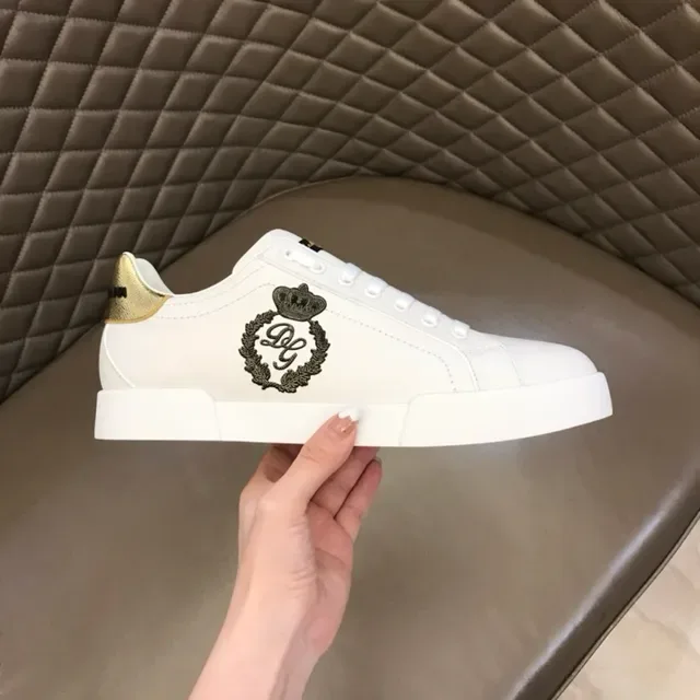 Dolce & Gabbana Ouro Branco Couro Superior Etiqueta Salto Metálico Tênis Lifestyle 7