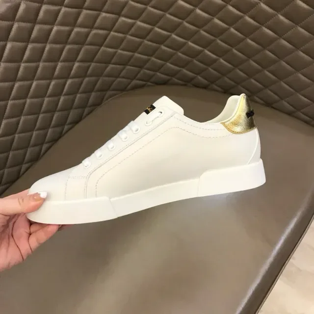 Dolce & Gabbana Ouro Branco Couro Superior Etiqueta Salto Metálico Tênis Lifestyle 8