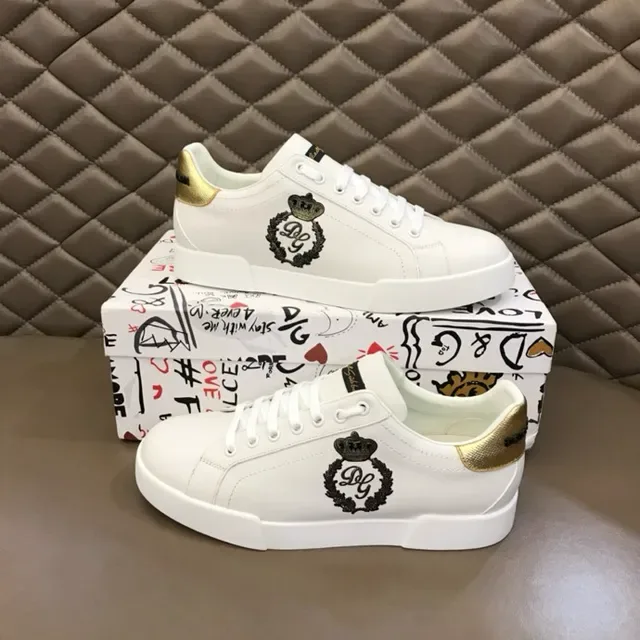 Dolce & Gabbana Ouro Branco Couro Superior Etiqueta Salto Metálico Tênis Lifestyle 9