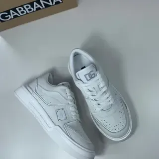 Dolce & Gabbana أبيض رمادي جلد منصة حذاء رياضي أسلوب حياة