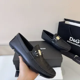 Dolce & Gabbana Loafer Black Gold Leather Embossed Logo Pattern Loafer