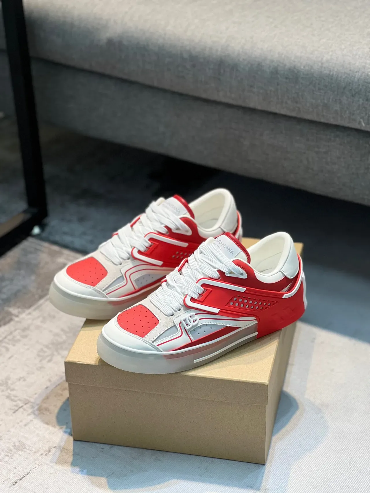 Dolce & Gabbana NS1 Red White Gray أحذية رياضية للأسلوب الحياة 7