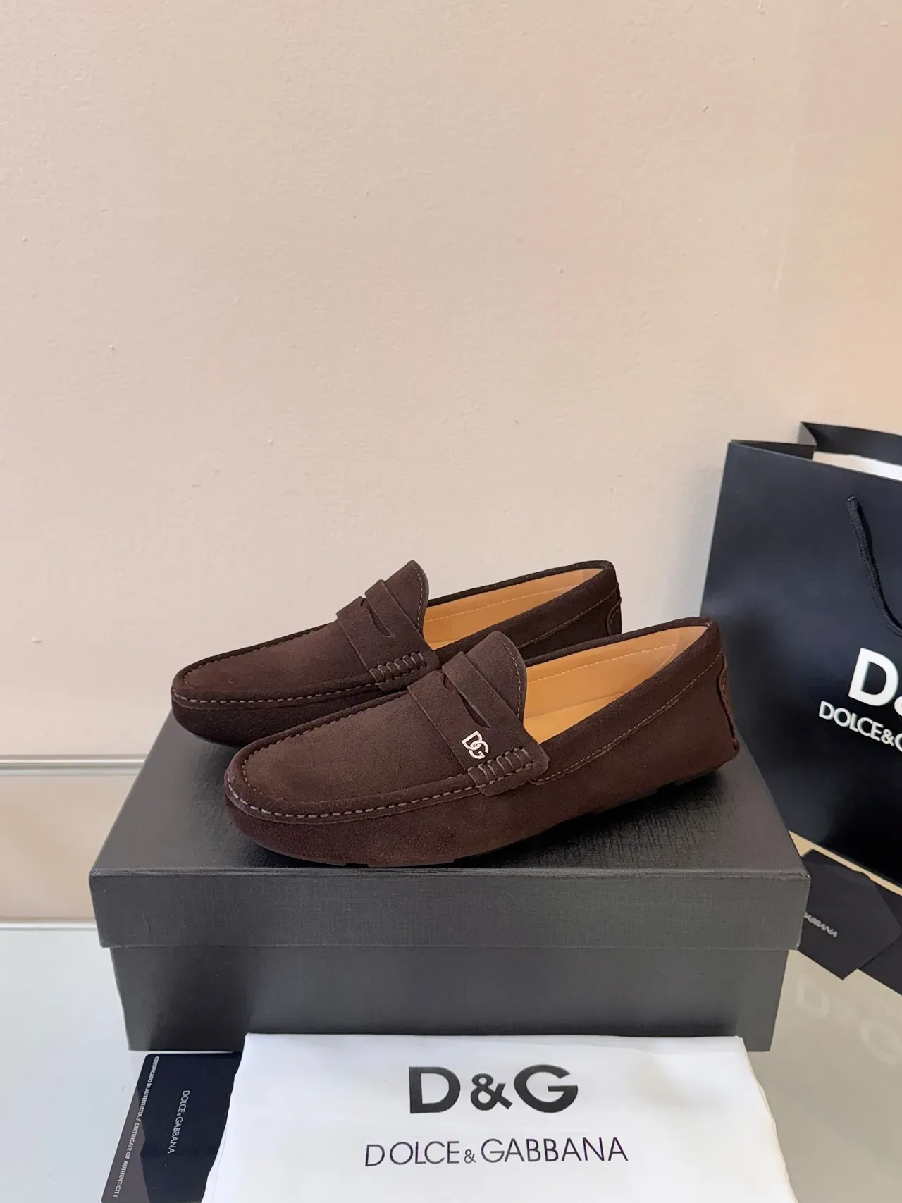 Dolce & Gabbana Penny Loafer Marron Beige Daim Haut Sangle Loafer 2