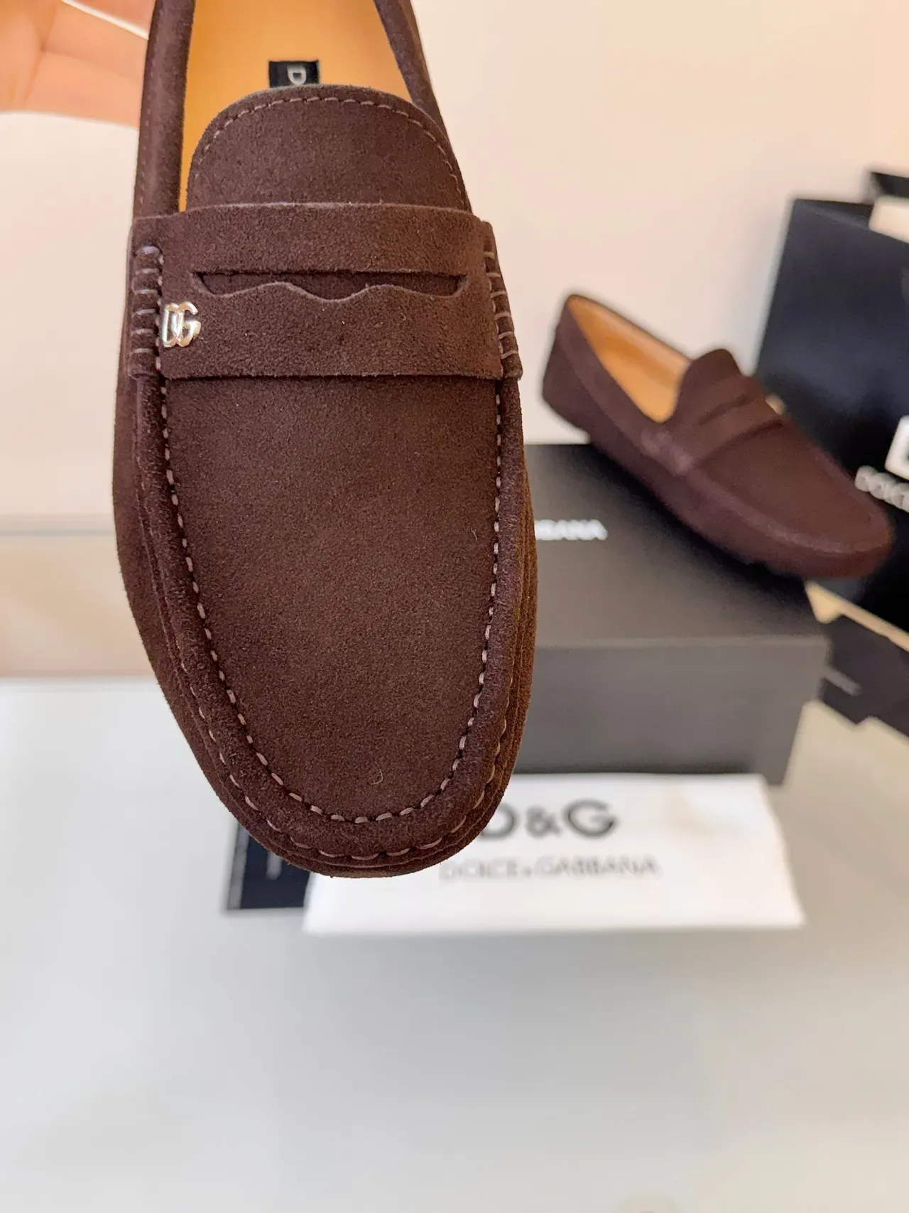 Dolce & Gabbana Penny Loafer Marron Beige Daim Haut Sangle Loafer 3