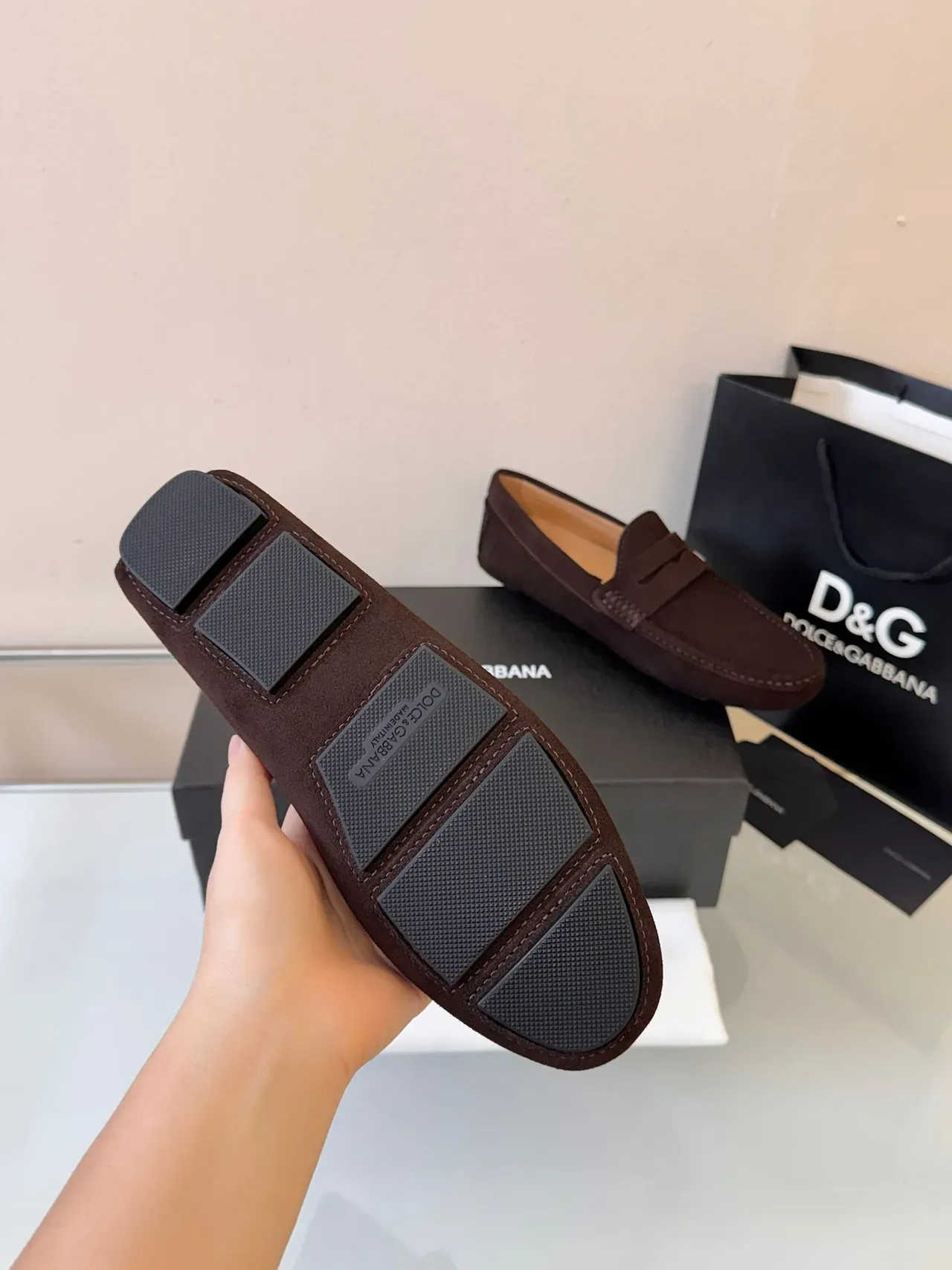 Dolce & Gabbana Penny Loafer Marron Beige Daim Haut Sangle Loafer 5