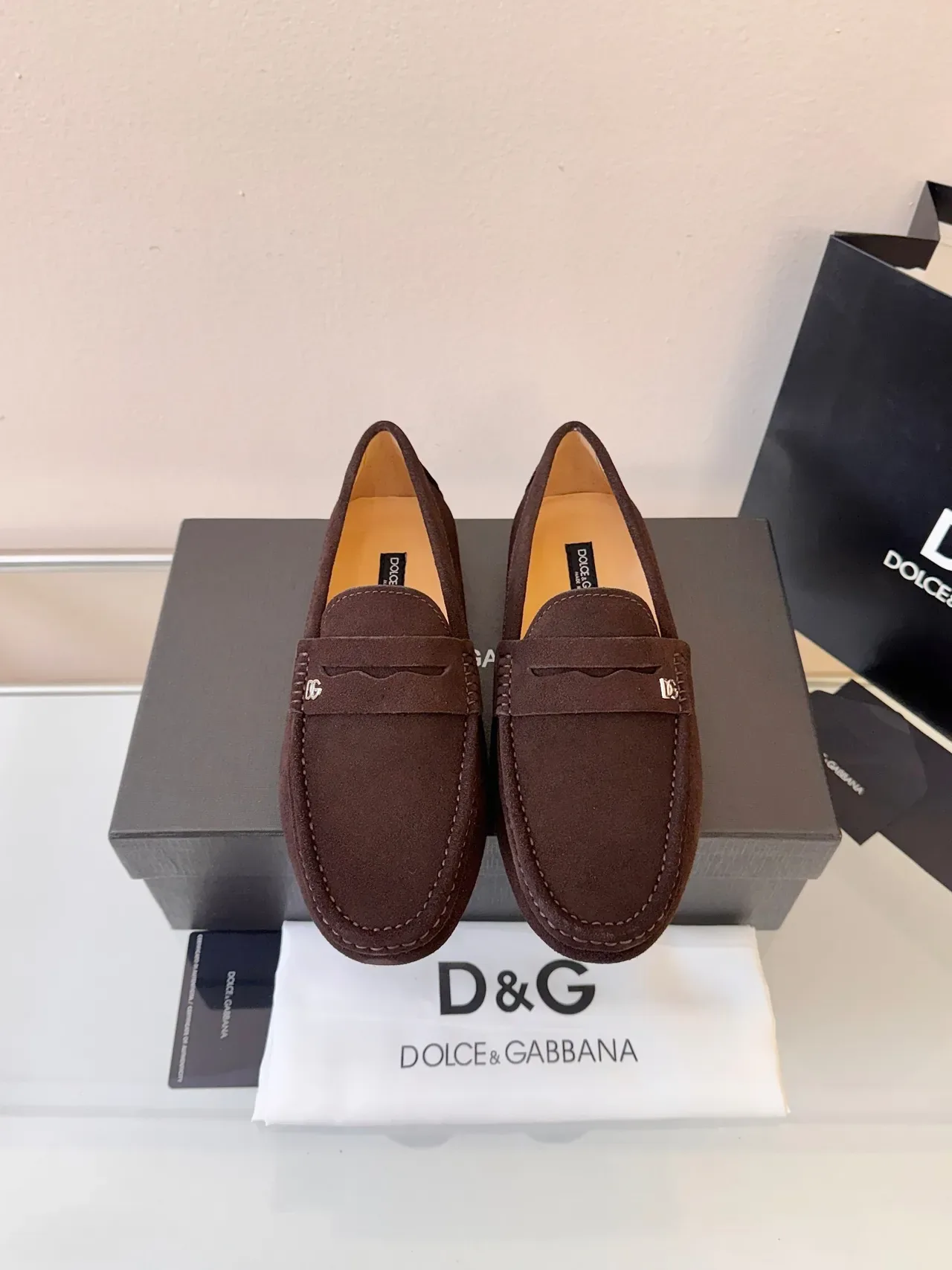 Dolce & Gabbana Penny Loafer Marron Beige Daim Haut Sangle Loafer 6