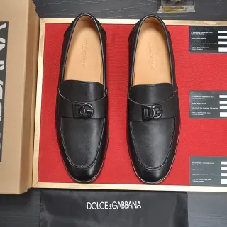 Dolce & Gabbana Portofino Black Beige Leather DG Logo Buckle Loafer