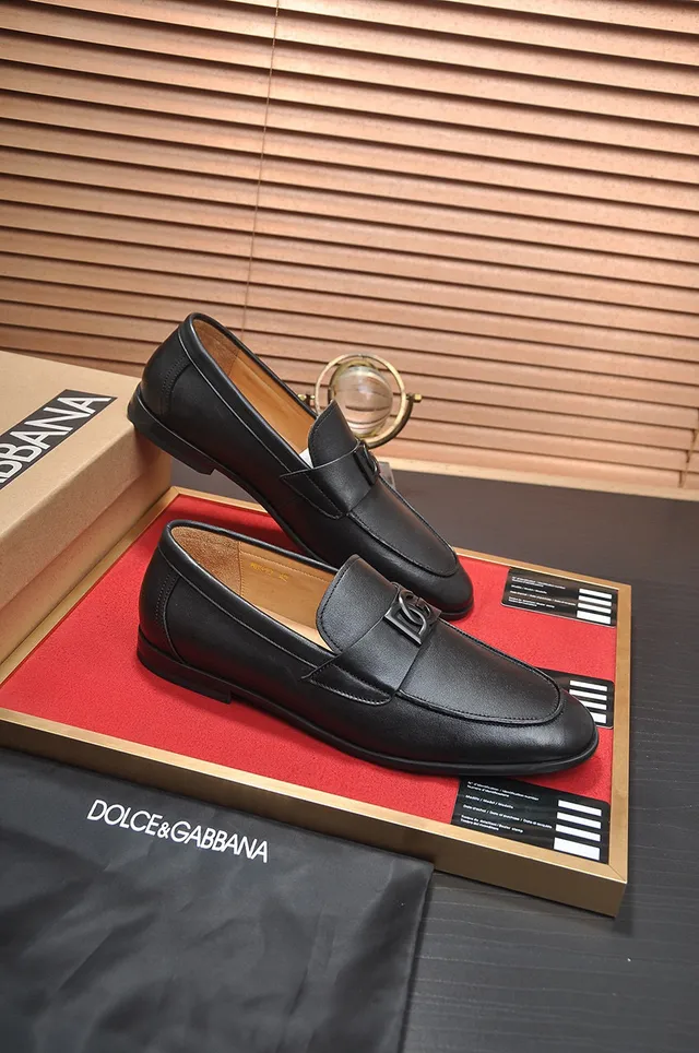 Dolce & Gabbana Portofino Noir Beige Cuir DG Logo Buckle Loafer 5