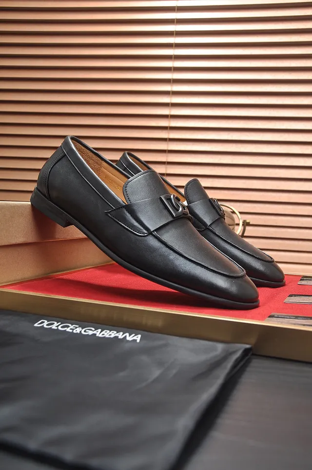 Dolce & Gabbana Portofino Noir Beige Cuir DG Logo Buckle Loafer 9