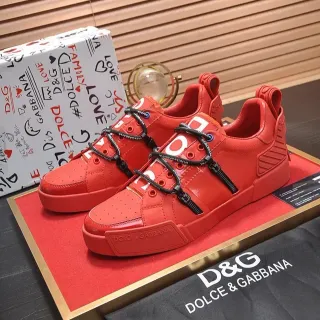 Dolce & Gabbana Portofino Red Black Bright Leather Upper Side Zip Fastening Lifestyle Sneakers