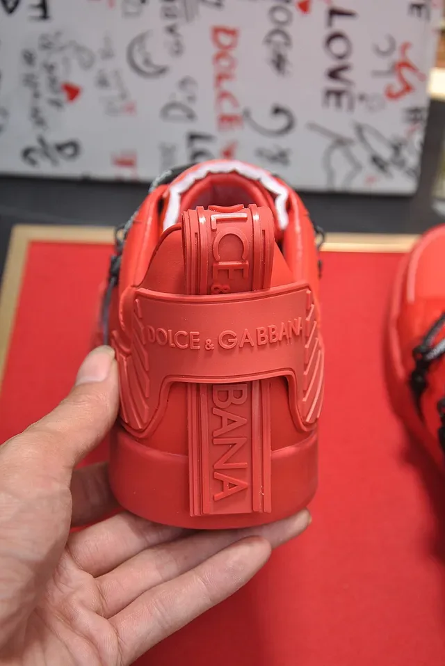 Dolce & Gabbana Portofino Red Black Bright Leather Upper Side Zip Fastening Lifestyle Sneakers 2