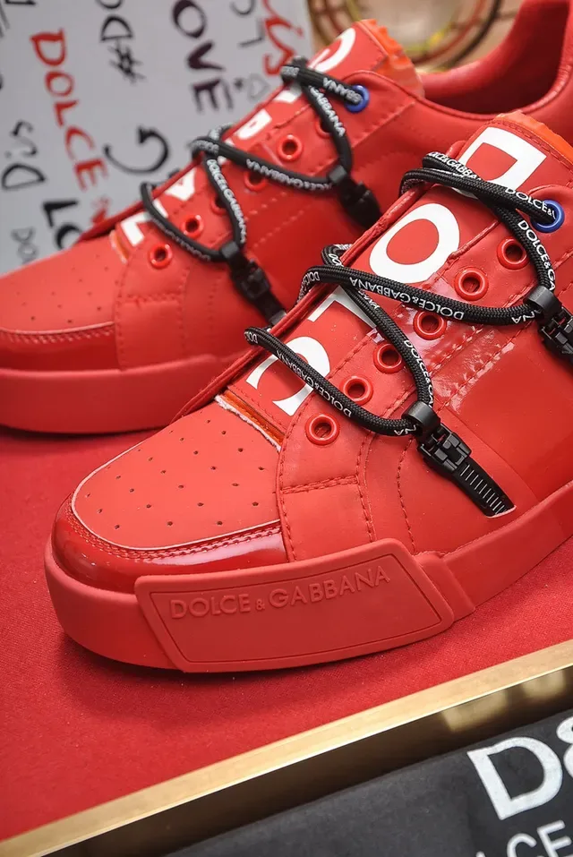 Dolce & Gabbana Portofino Red Black Bright Leather Upper Side Zip Fastening Lifestyle Sneakers 3