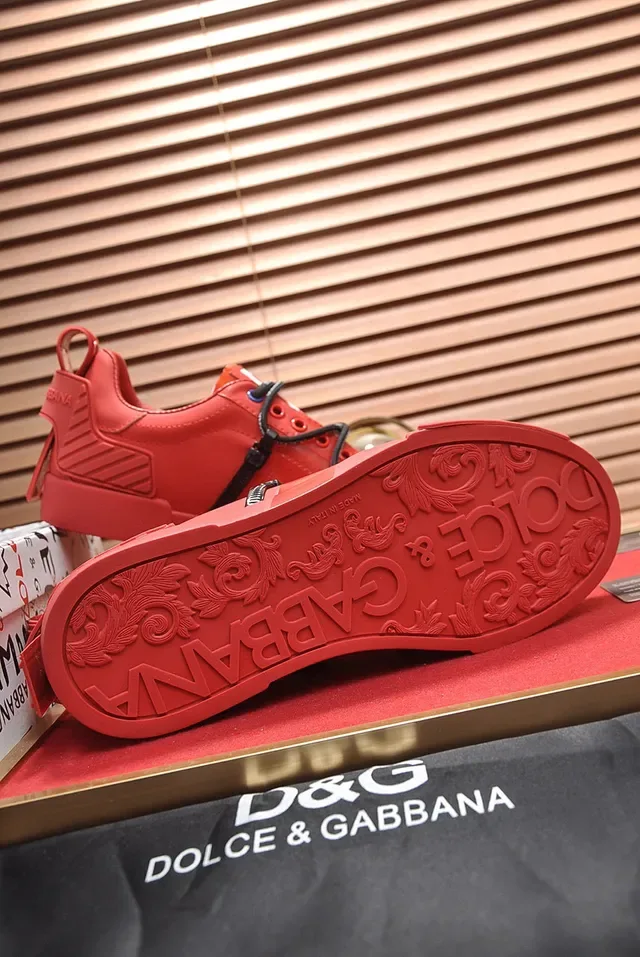 Dolce & Gabbana Portofino Red Black Bright Leather Upper Side Zip Fastening Lifestyle Sneakers 4