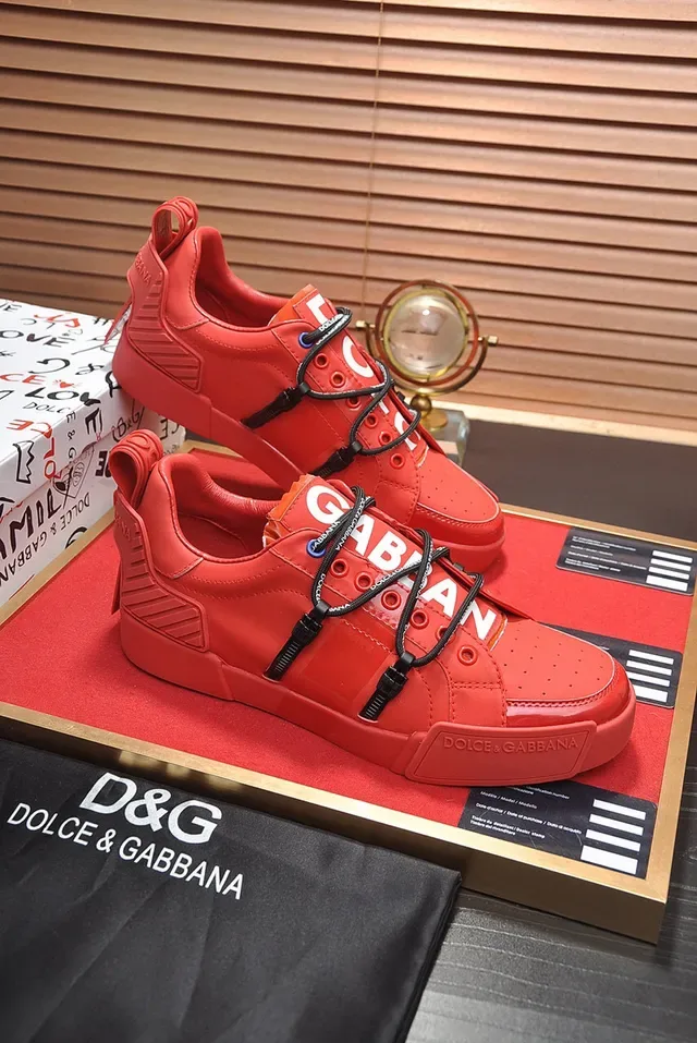 Dolce & Gabbana Portofino Red Black Bright Leather Upper Side Zip Fastening Lifestyle Sneakers 5
