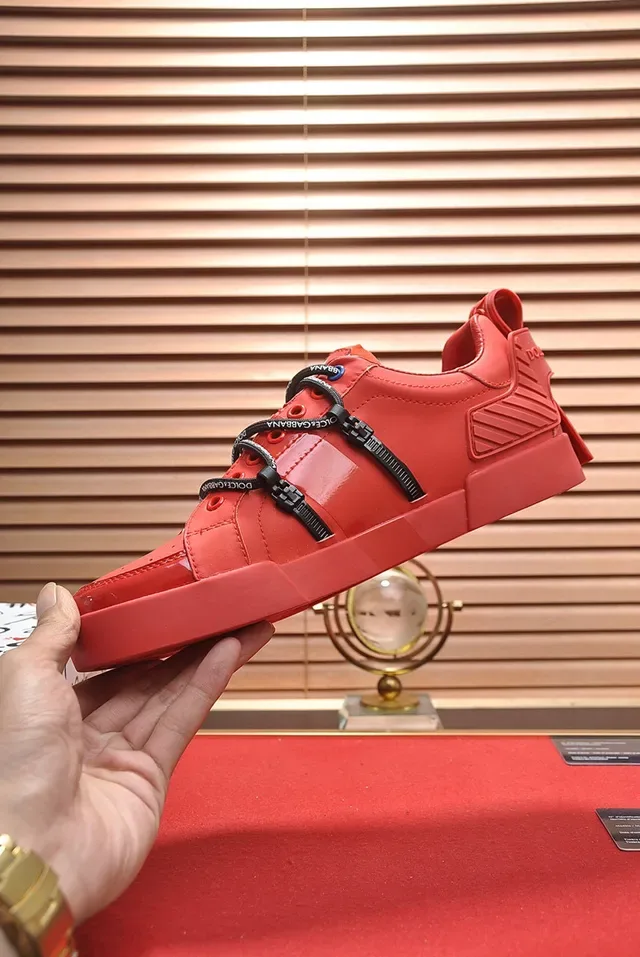 Dolce & Gabbana Portofino Red Black Bright Leather Upper Side Zip Fastening Lifestyle Sneakers 6