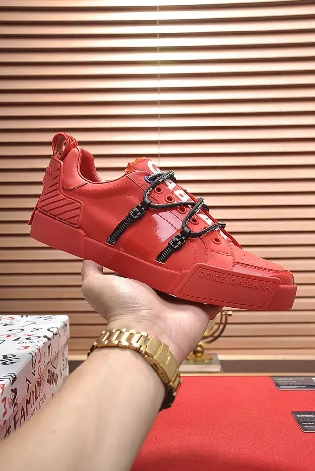 Dolce & Gabbana Portofino Red Black Bright Leather Upper Side Zip Fastening Lifestyle Sneakers 7