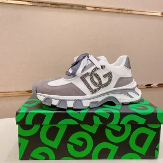 Dolce & Gabbana White Gray Sole Crystal-Embellished Logo Chunky Sneakers