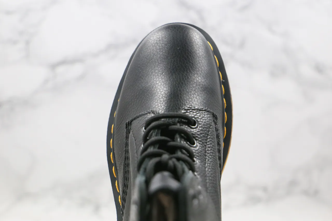 Dr. Martens 1460 Black Pebbled Leather Yellow Stitch Martin Boots 4