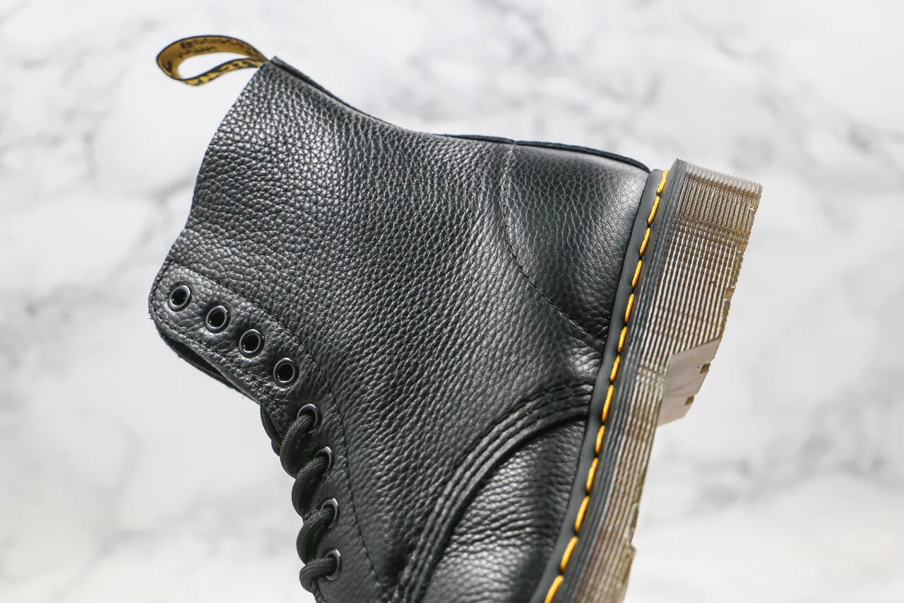 Dr. Martens 1460 Black Pebbled Leather Yellow Stitch Martin Boots 5