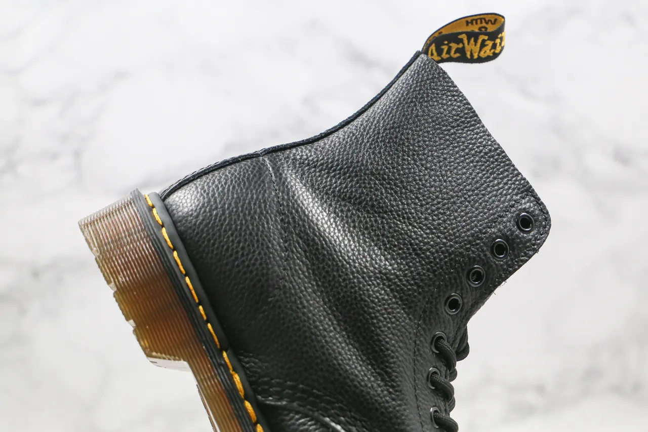 Dr. Martens 1460 Black Pebbled Leather Yellow Stitch Martin Boots 6