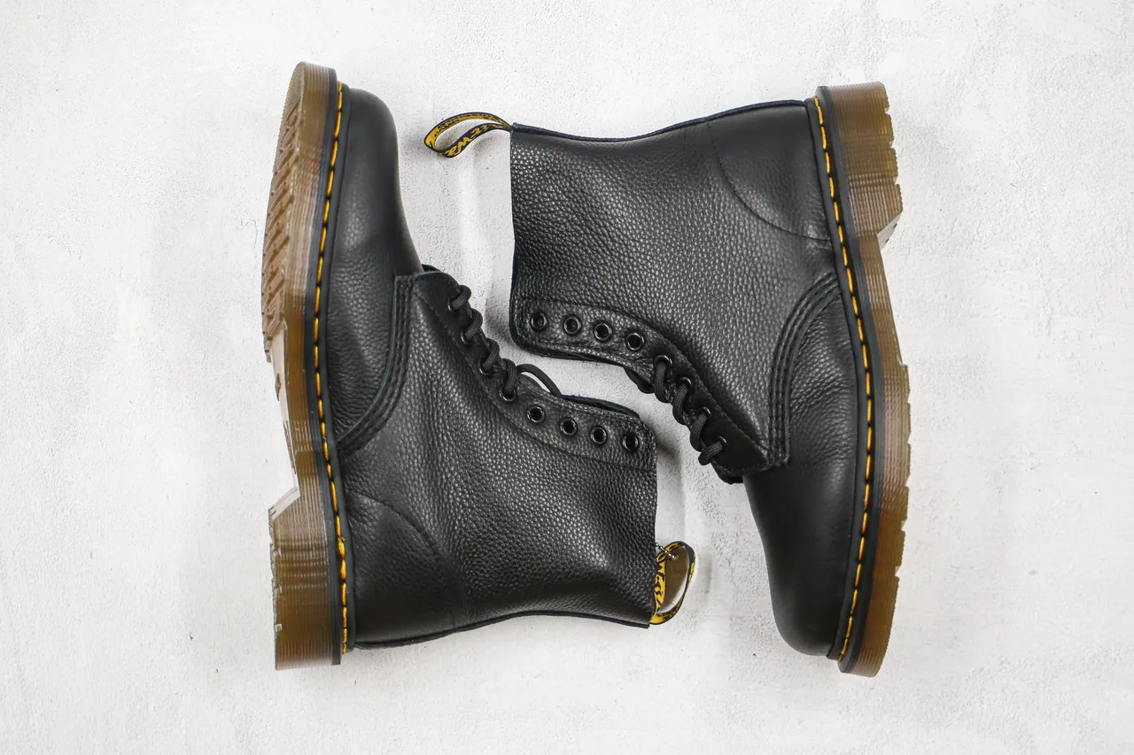 Dr. Martens 1460 Black Pebbled Leather Yellow Stitch Martin Boots 7